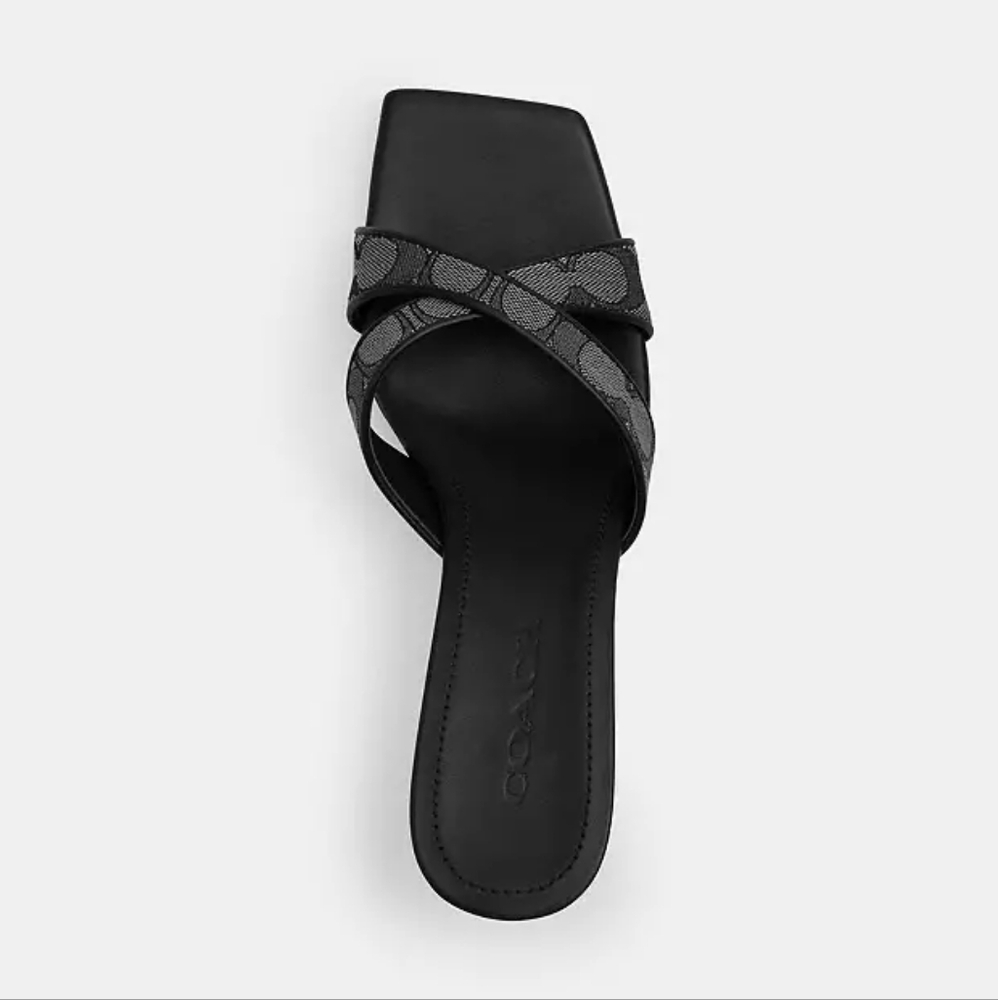 New! Coach Wedge Sandals 🩴 In Signature Jacquard CAQ95 In Smoke Coal/Black 6.5 - Picture 3 of 7